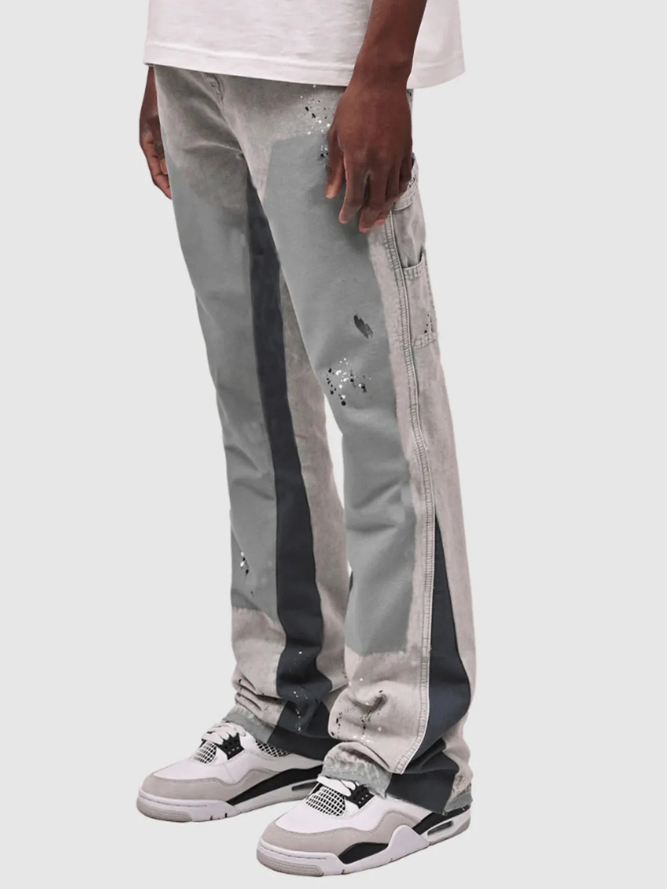 Mens Fashion Jeans Work Pants European American Style Workwear Elastic Patchwork Denim Layered Flared Pants S-XXL Streetwear