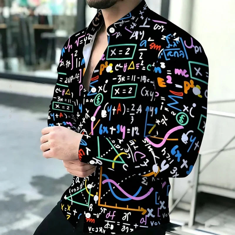 2026 New Men's Shirt Personalized Printed Long Sleeve Shirt Black Brown Contrasting Design Sense Shirt Street Trendy Men's Wear