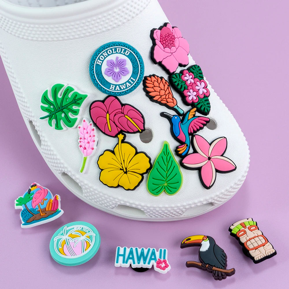1/30PCS Shoe Charms New Hawaiian Style Flower Surf Board Shoe Accessories Pins for Clog Kawaii Women Men Cute Shoe Decoration