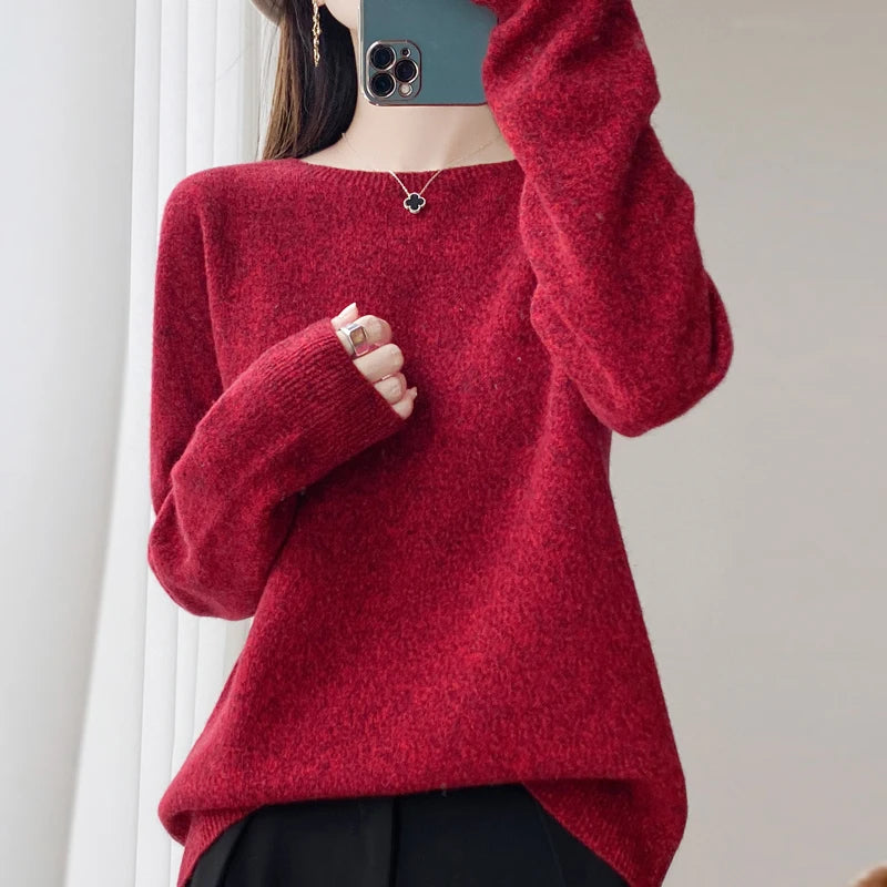 Women Cashmere Sweater 100% Merino Wool Pullover Autumn Winter O-Neck Jumper Basic Casual Knitwear Tops Solid Color Clothing