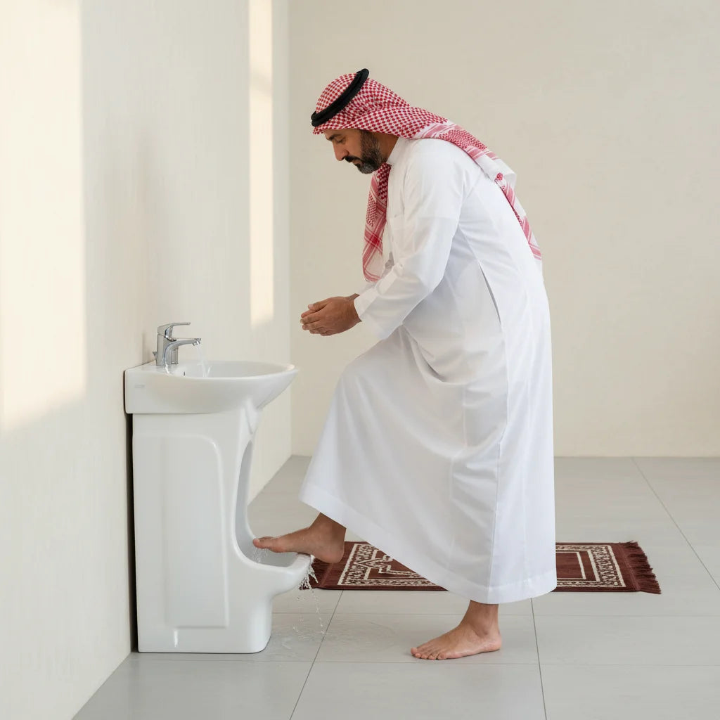 Modern Ceramic Pedestal Sink Wudu Basin Muslim Oval Wash Basin with Glossy Finish and Easy Clean Feature for Bathroom