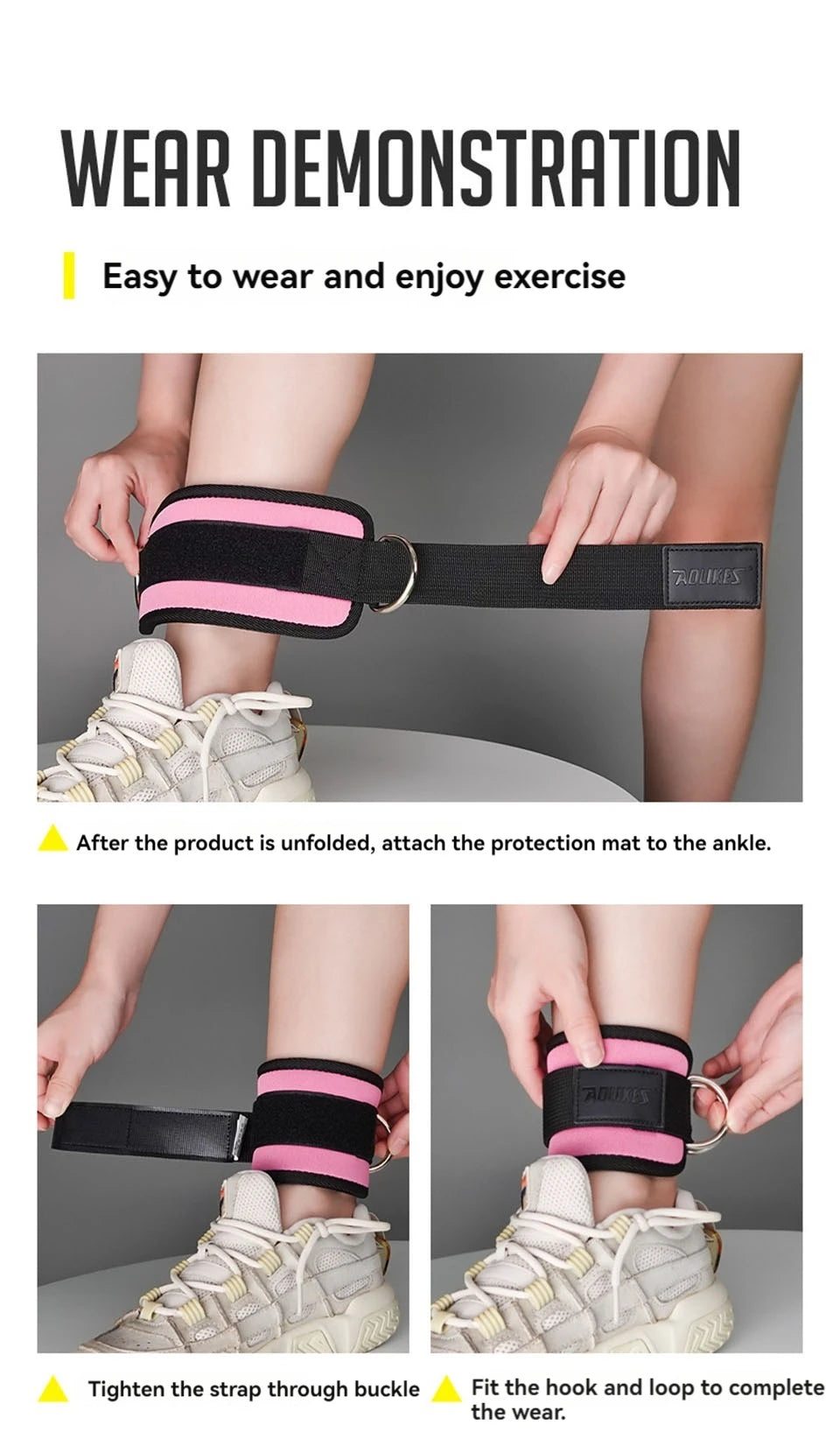 AOLIKES 1PCS Ankle Straps For Cable Machine Kickbacks, Glute Workouts, Lower Body Exercises - Adjustable Leg Straps with Padding