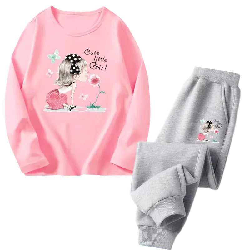 Spring Autumn Toddler Girls Fashion Set Kawaii Print Long Sleeve T-Shirt And Pants Two-Piece Casual Clothing Outfit for Girls