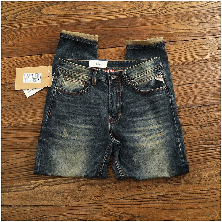2025 Spring and Autumn New American Retro Heavyweight Denim Jeans Men's High Street 94.2% Cotton Washed Straight Casual Pants