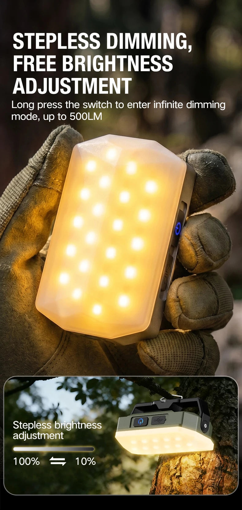 Outdoor camping lights, portable camping tents, camping work lights, atmosphere hanging lights, long-range rechargeable lighting