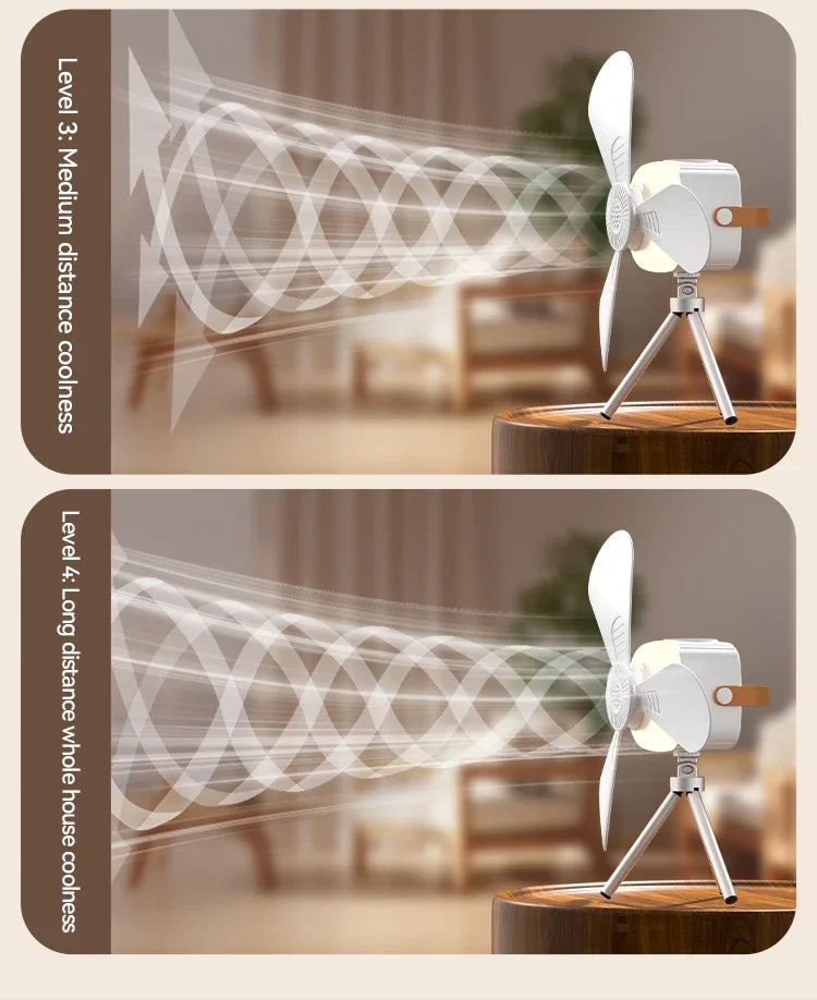 LED Light With Fan Portable Silent Ceiling Fans Light Rechargeable/Plug-in LED Lamp Remote Control 7200mAh for Bedroom Camping