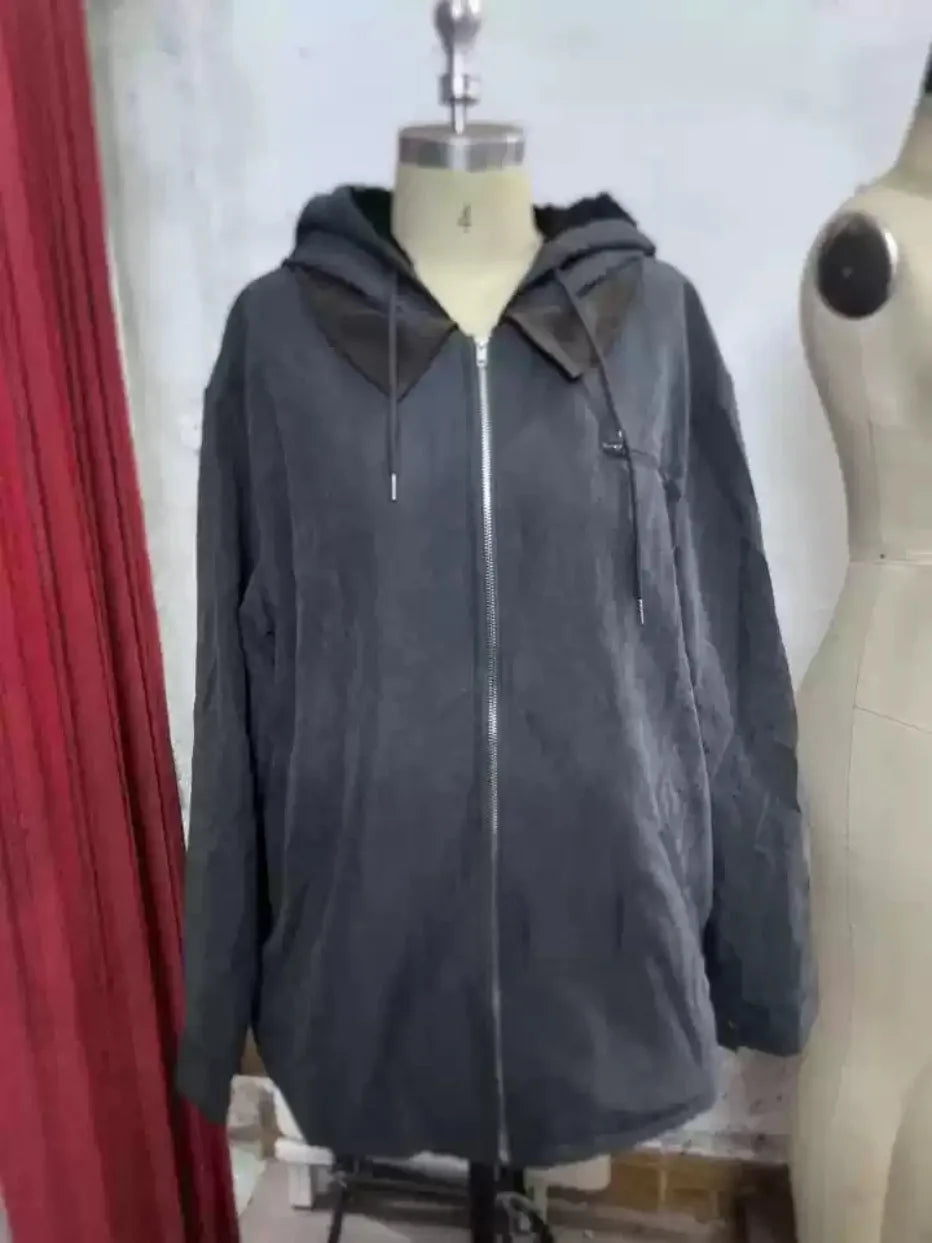 New Trendy Retro Solid-color Hooded Cotton Jacket for Men - Casual Jacket with Added Insulation and Zipper Pockets