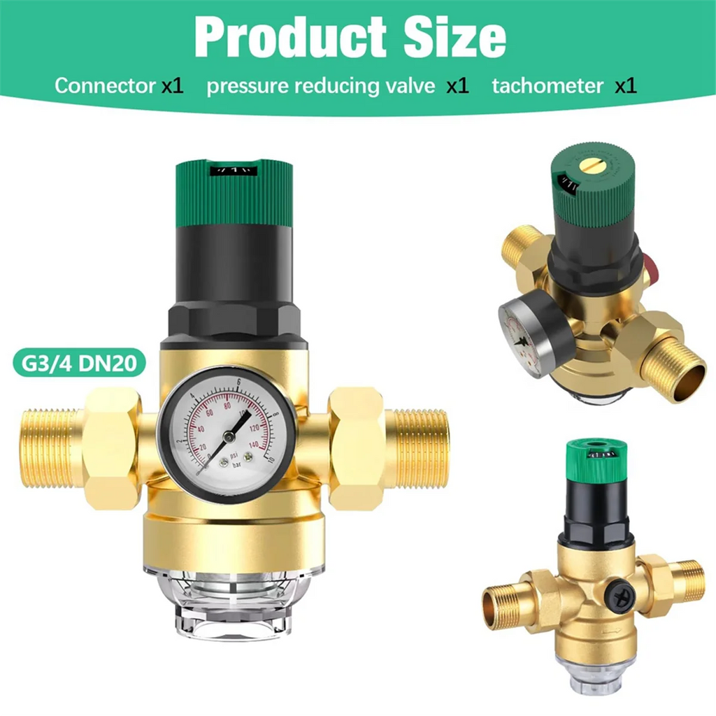 New Pressure Regulator Water 3/4 Inch, Water Pressure Regulator with Water Pressure Gauge and Mesh Filter