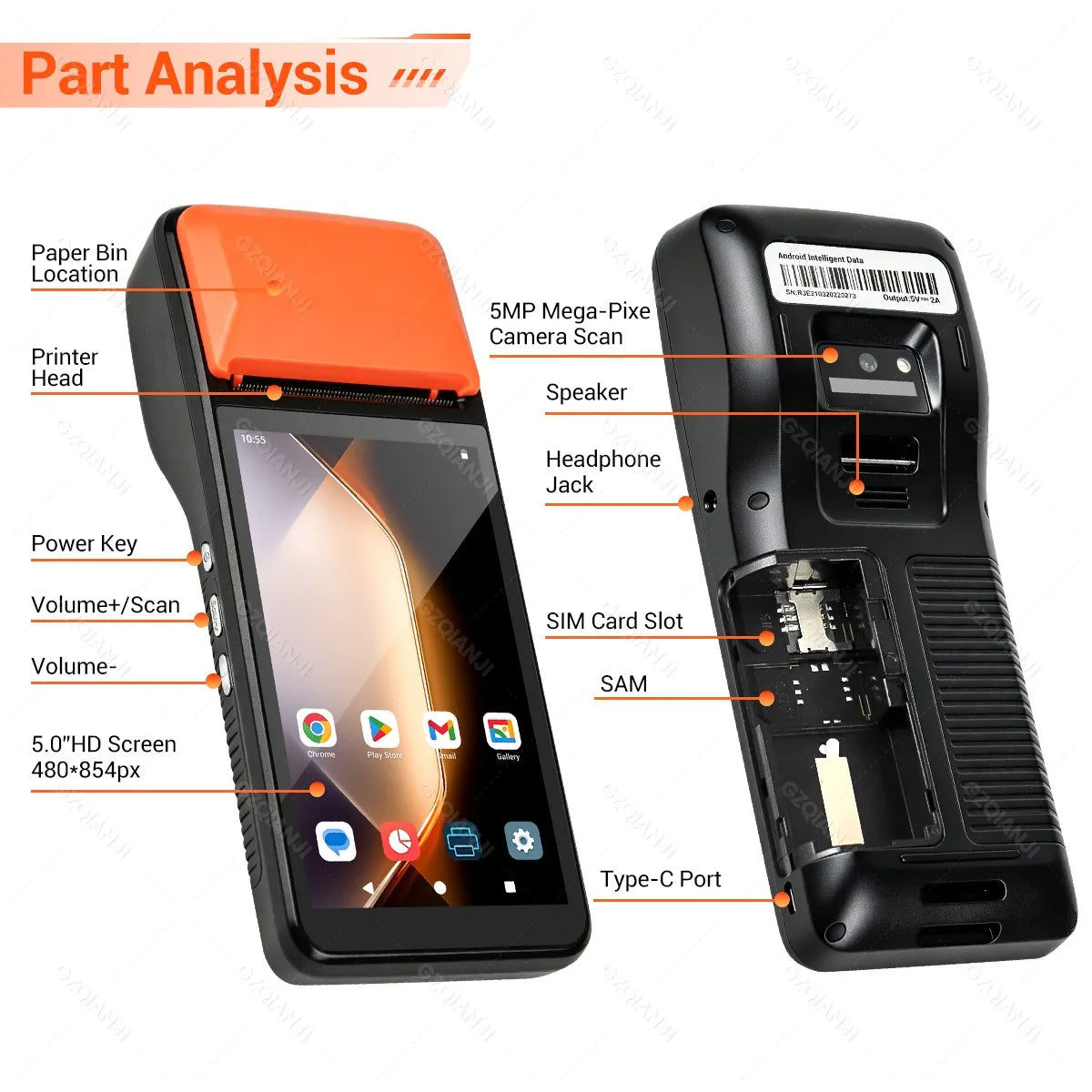 4G Android 13 Terminal Wireless Handheld POS Printers Built-in 58mm Thermal Receipt Printer Impressora Termica Bluetooth WiFi