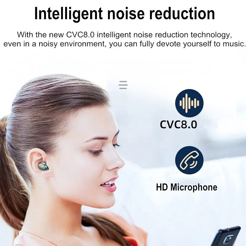 Wireless Bluetooth Headphones 3D Stereo Sports Earphones Handfree Touch Control TWS Noise Reduction Earbuds Waterproof Headset