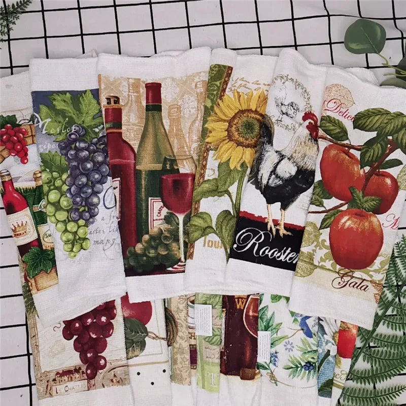 5Pcs Random 20x20cm Small Square Tea Towels Terry Cotton Printed Absorbent Kitchen Dishcloth Party Gift