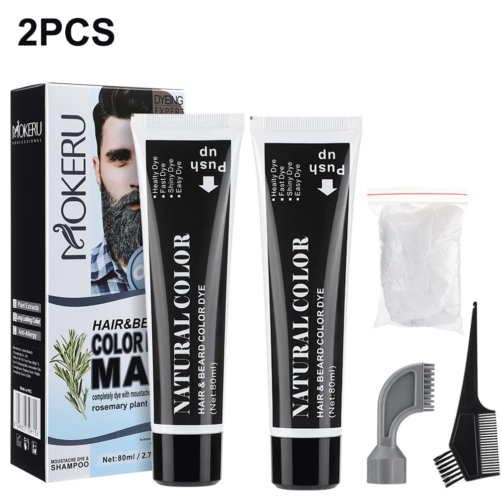 Black Beard Dye Shampoo For Man 3 Minutes Fast Coloring Beard Hair Dye Cream Cover White Grey Natural Plant Beard Color Shampoo