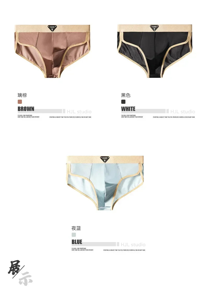 Men's Briefs Ice Silk Satin-like Briefs Men's Underpants Summer Breathable Quick Drying Panties Sexy U Pouch Underwear