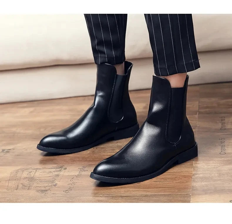 Men Fashion Chelsea Boots Black One Step Business Brand Formal Boots Waterproof Anti slip Wear resistant Size 38-48 Men Boots