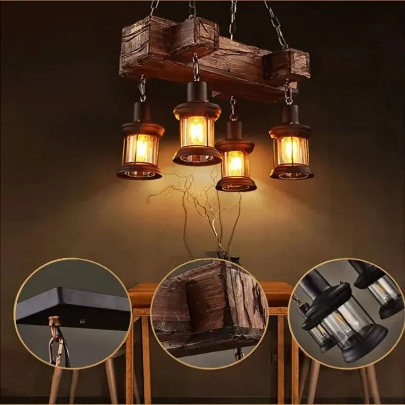 American retro industrial style Ceiling Lamp Wooden Chandelier Industrial Hanging Pendant Restaurant Bar and Home Application