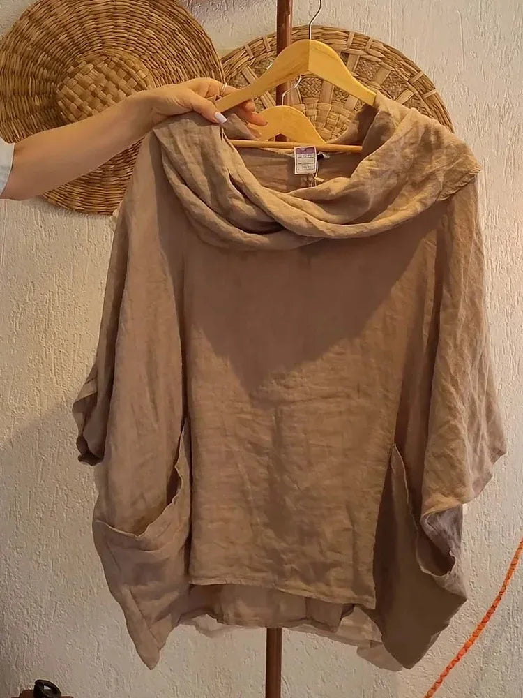 2025 Women New Fashion Off Shoulder Oversize Blouse Solid Bat Sleeve Tops Spring Summer Loose Irregular Hem Shirt Female Holiday
