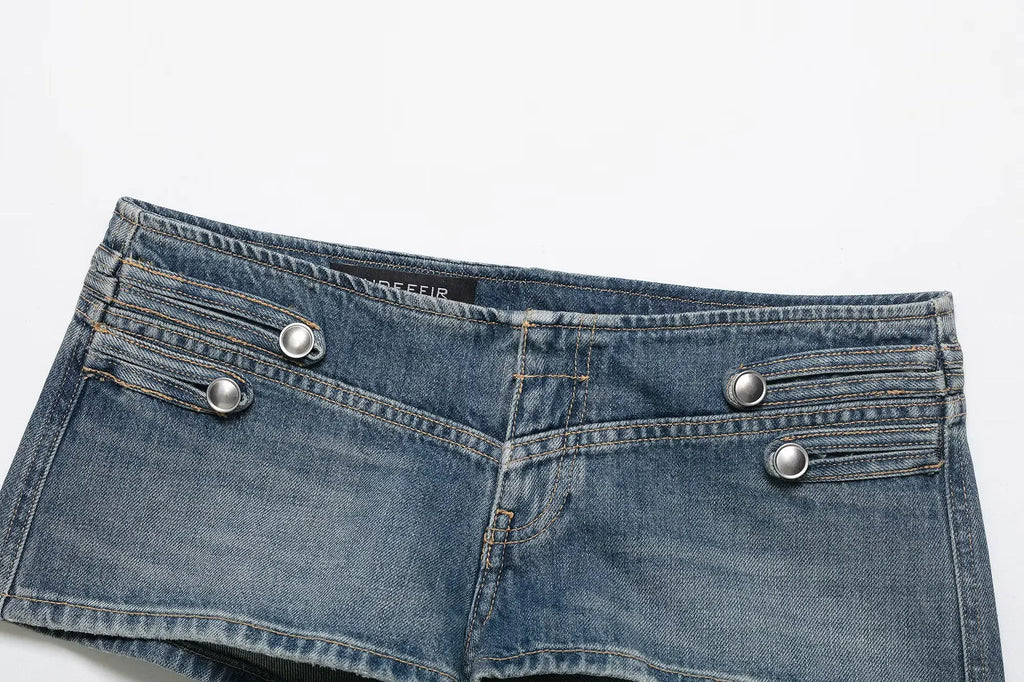 HH Women Shorts Suit Versatile Splicing Button Decoration Casual Denim Jacket+2026 Fashion High Street Low Waist Mini Shorts