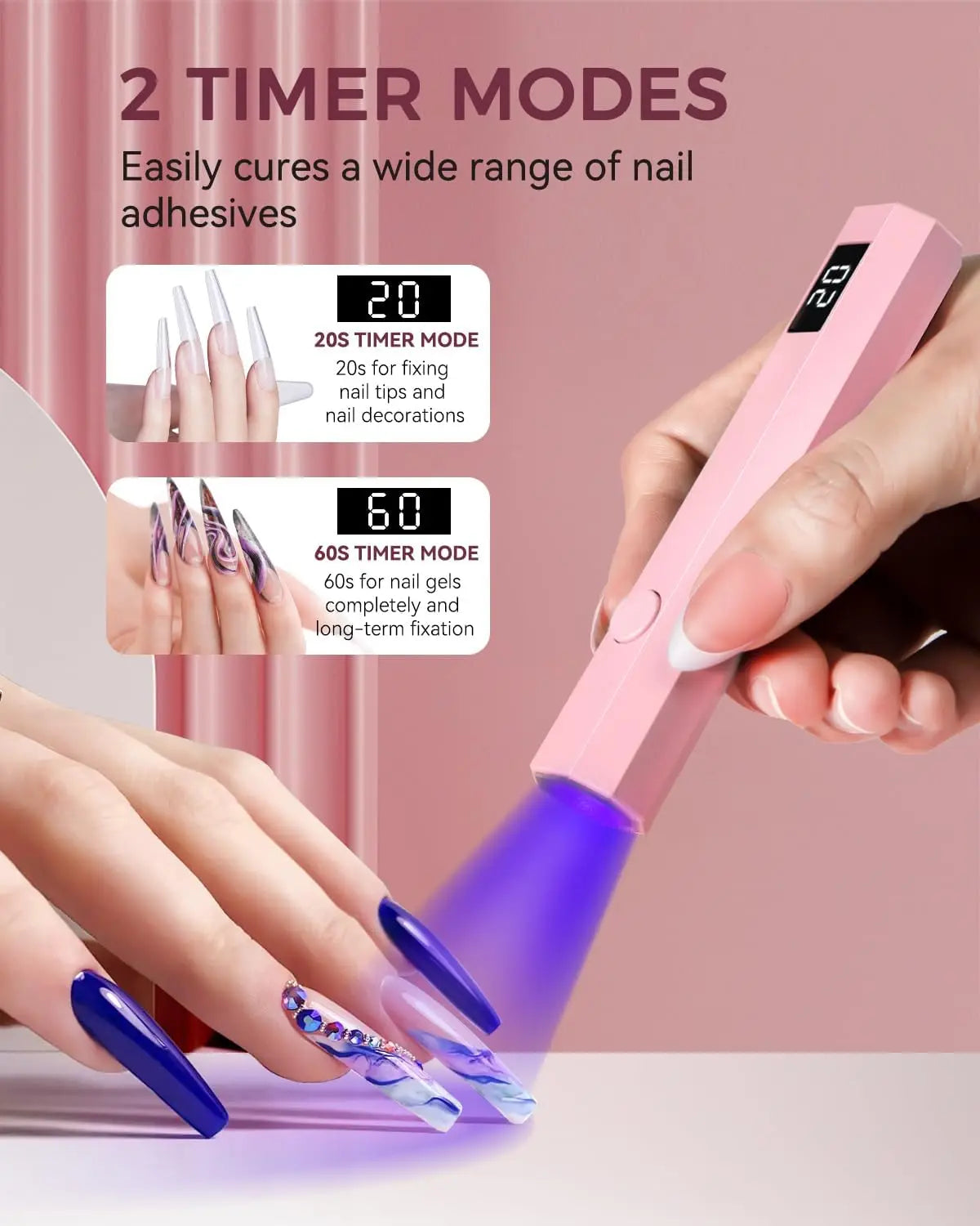 Cordless UV/LED Nail Lamp Set Handheld Light with Stand LCD Display Rechargeable USB Gel Nail Dryer for Quick Curing