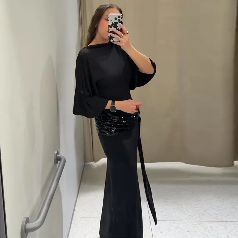 Sexy Deep V-neck Lace Spliced Sequins Long Dress Women Sleeveless Backless Hip Package Slim Dresses 2026 Spring Lady Party Gowns