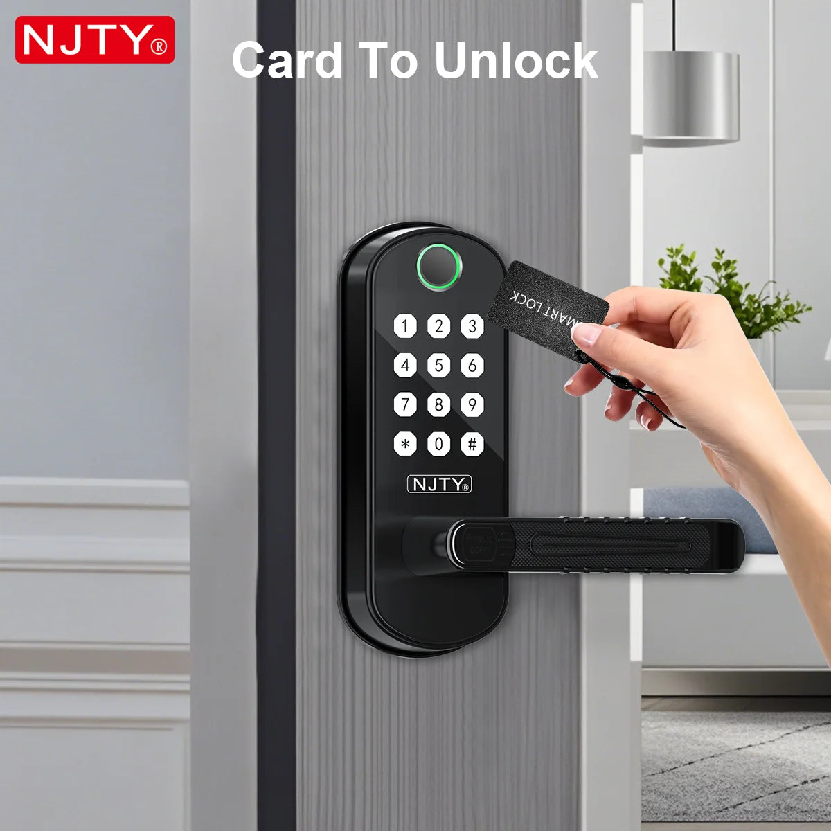 NJTY Fingerprint Door Lock Unlock by Fingerprint/Card/App/Password/NFC/Key Anti-Theft Electronic Door Lock for Bedroom/Outside