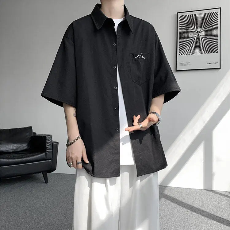 LEGIBLE Spring Summer Solid Shirts Men Casual Oversized Three Quarter Shirts Male Loose Fit Shirt for Man
