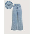 Women Diamonds Spliced Jeans Elegant Casual Midi Waist Denim Pants Solid Pockets Button Pant Washed Slight Strech Autumn Winter
