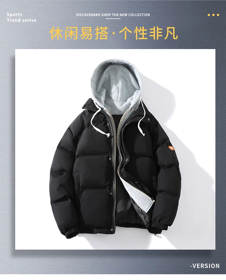 Outdoor Warm Snow Men's Long Coat Parkas Clothes New Fake Two-piece Cotton Jacket Men's Puffer Parka Winter Hooded Jacket