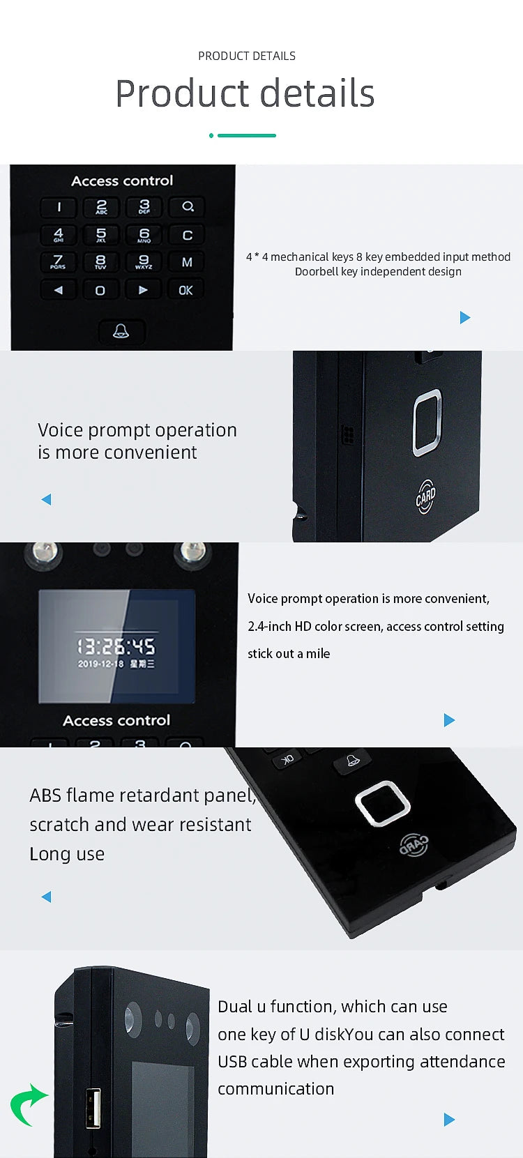 500 Face 300 Figner 2.4Inch LCD TCP/IP USB Biometric Fingerprint Face Access Control Time Attendance System 125khz RFID Card