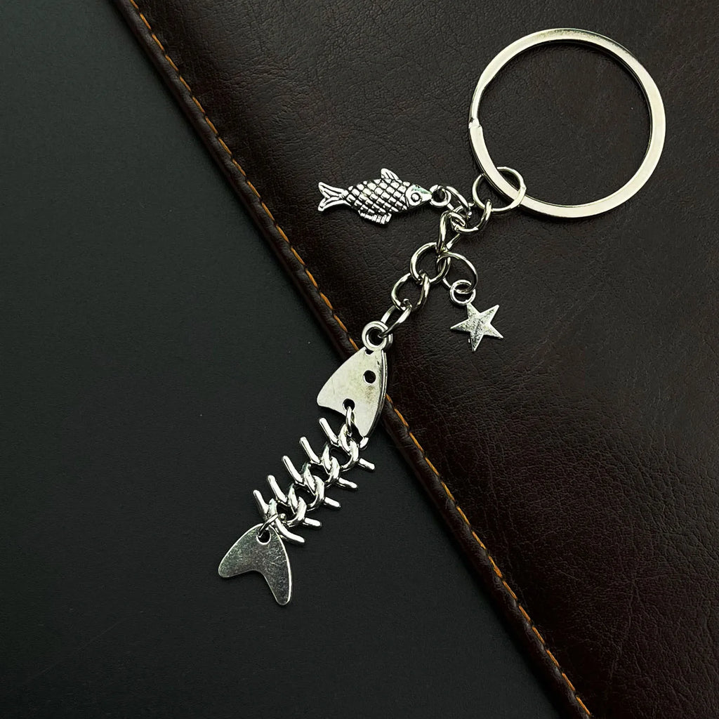 Key Chain Fish Cute Bag Charm Keyring for Car Fishbone Star Punk  DIY Handmade Jewelry Gifts