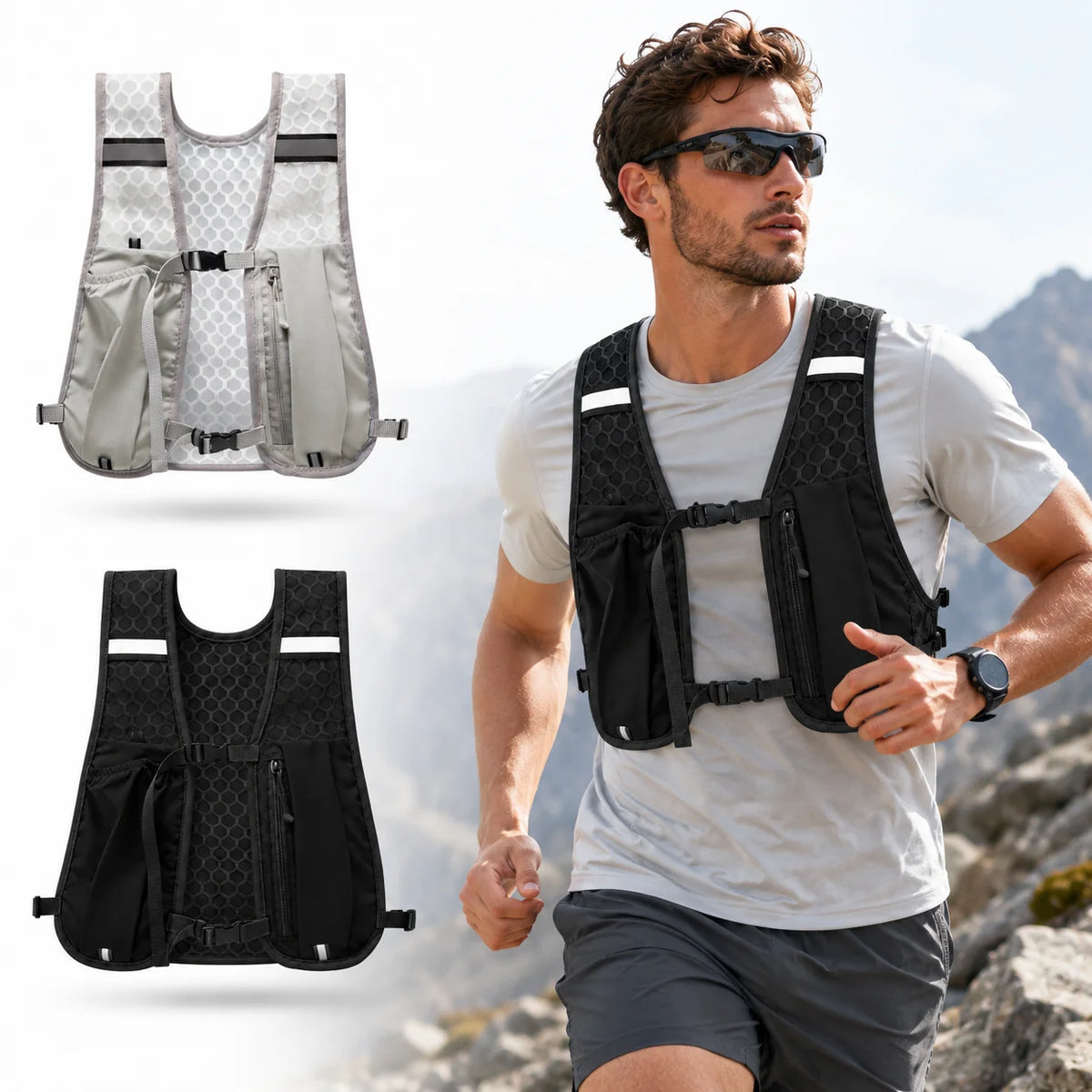 New Running Water Bottle Storage Vest Lightweight Running Vest Reflective Hydration Water Chest Pack With Phone Holder