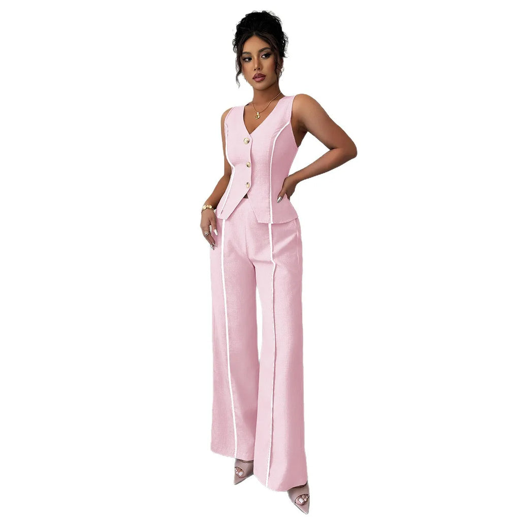 Elegant V-neck High-waisted Color-block Sleeveless Women's Suit For Spring/summer 2026 Dress Elegant Lace Maxi Beach