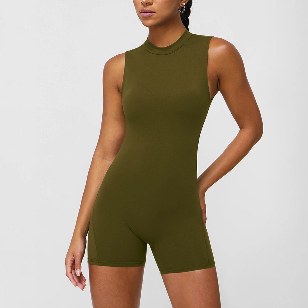 Women Fitness Backless Jumpsuit Sleeveless Gym Running Training Shorts Set Lift Buttocks Padded Jumpsuit