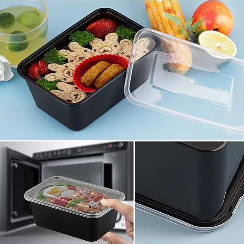 10/30pcs Disposable Food Containers Black Plastic Salads Sandwiches Lunch Box with Lids Home Kitchen Refrigerator Storage Boxes