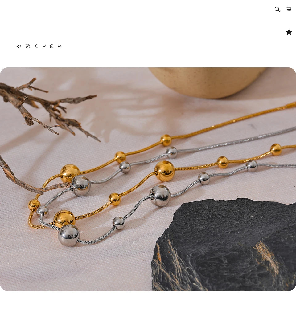 Yhpup High Quality Stainless Steel Round Beads Chain Statement Necklace for Women 18K PVD Plated Stylish Jewelry Rust Proof