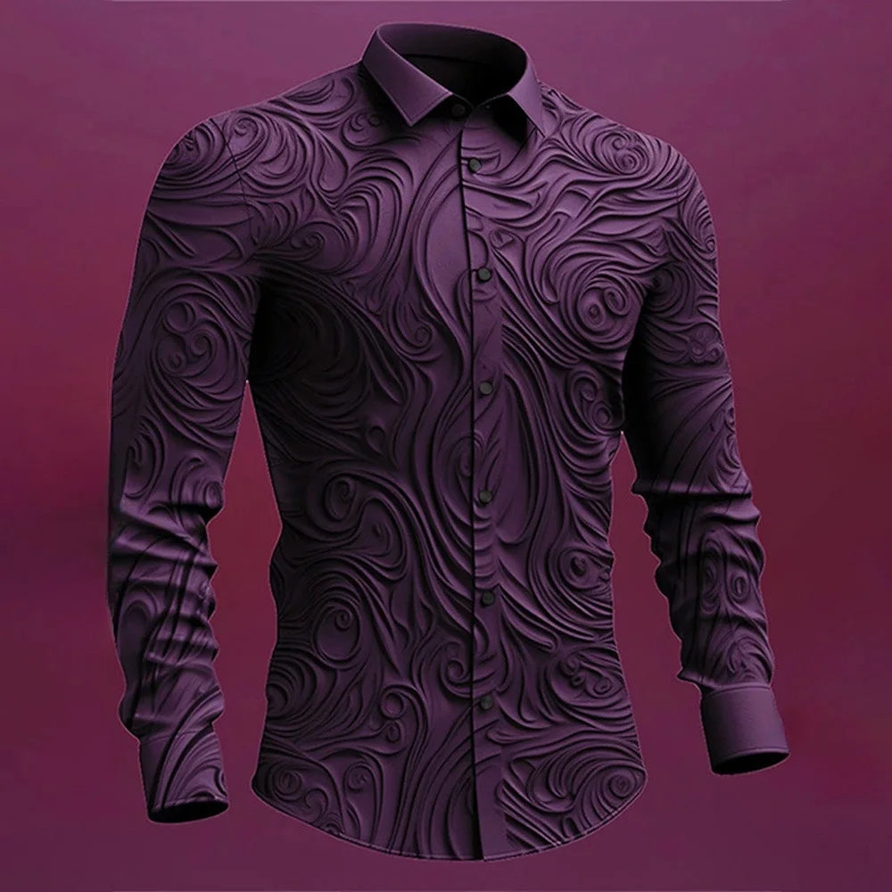 Versatile And Elegant Men's Elastic Face Printed Shirt Casual Lapel,easy To Care For Spring And Fall, Perfect For Every Occasion
