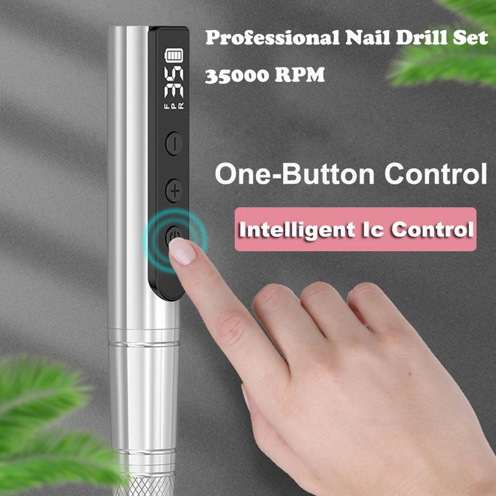 Cordless Nail Drill Machine Professional 35,000rpm Rechargeable Electric Nail File for Acrylic Gel Nails Manicure Pedicure Kits