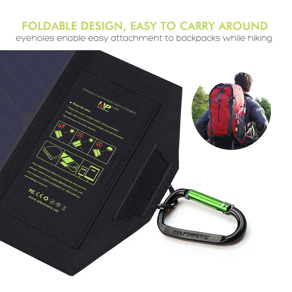 ALLPOWERS Foldable Solar Panel 5V 21W Portable Solar Charger Waterproof Solar Battery for Mobile Phone Outdoor Camping Hiking RV