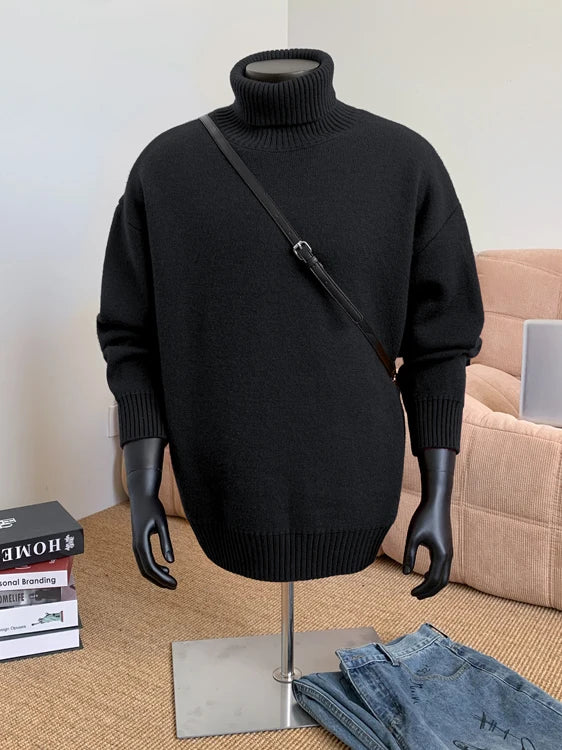 2026 New Autumn Men Turtle Neck Sweater Unisex Casual Loose Fit Trendy Knitted Top Pullovers Outwear Clothing Oversized M-3XL