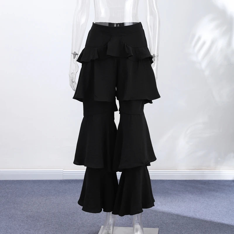 Ruffle Street Cascading Women's Y2k Pants Fashion Elastic Waist Wide-leg Female Trousers 2026 Summer Chic Holiday New Lady Pant