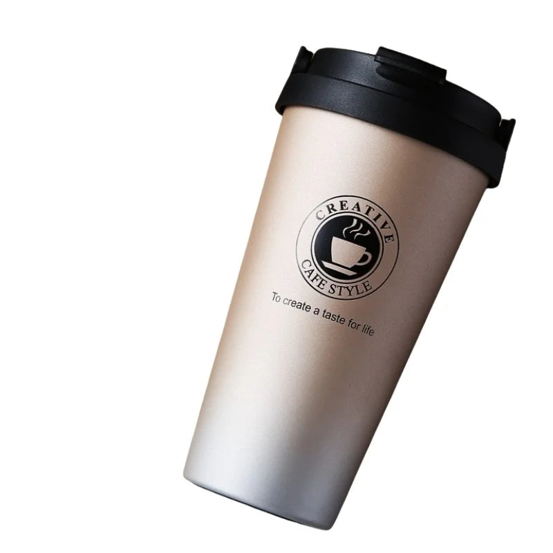 New American Simple Coffee Cup Portable Office Large-capacity Double-layer Vacuum Thermos Cup with Rope Seamless Lined Mug