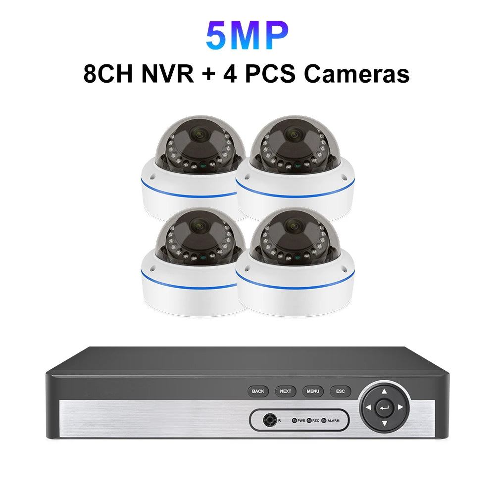 8CH 5MP POE Dome Security Camera System IP Camera Vandal-proof Indoor Home CCTV Video Record Surveillance Protection Kit