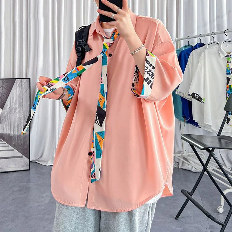 2023 Men's Clothing Short Sleeve Simplicity Man Handsome Loose Turn-down Collar Button Solid Fashion Casual Streetwear Shirts