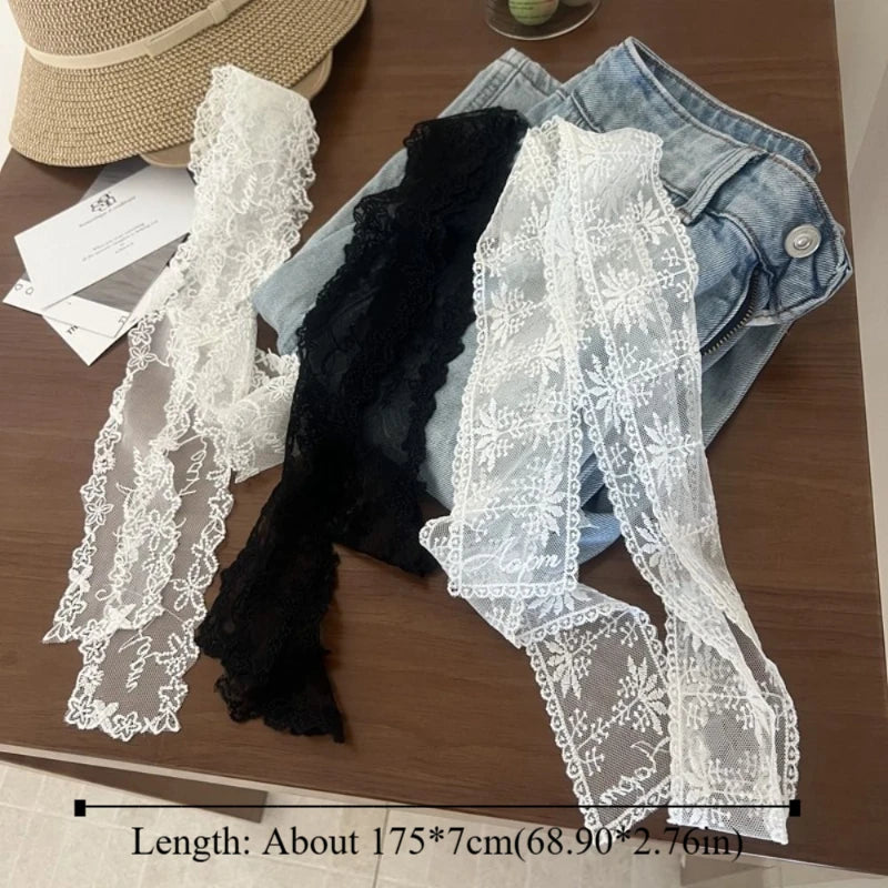 Korean Y2k Long Lace Waistband Floral Thin Lace Waist Belt Tie Up Bow Dress Jeans Belt Summer