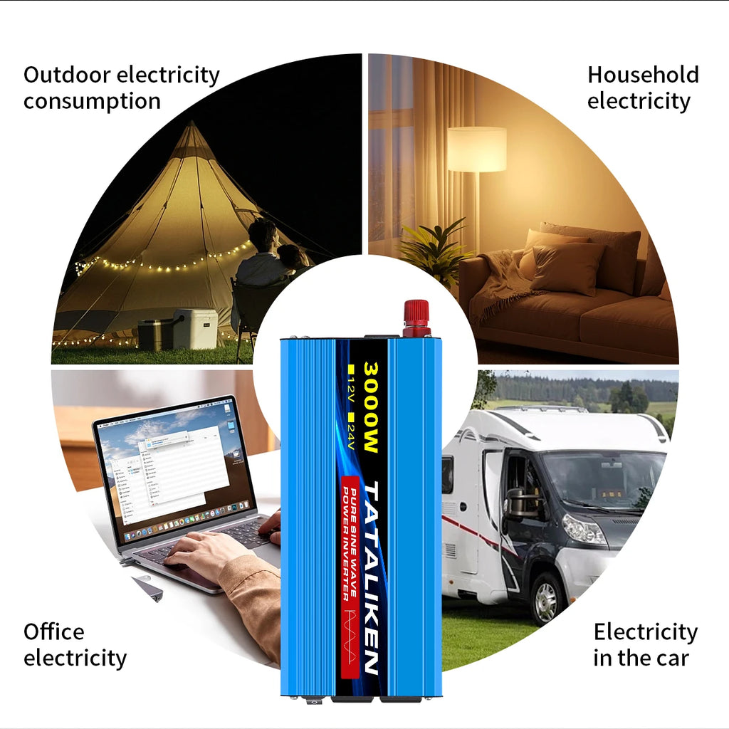 12V24V  To 110V AC Pure Sine Power Inverter 16000W 4000W  Power 60HZ  Converter Car Accessories Solar With LED And US Socket