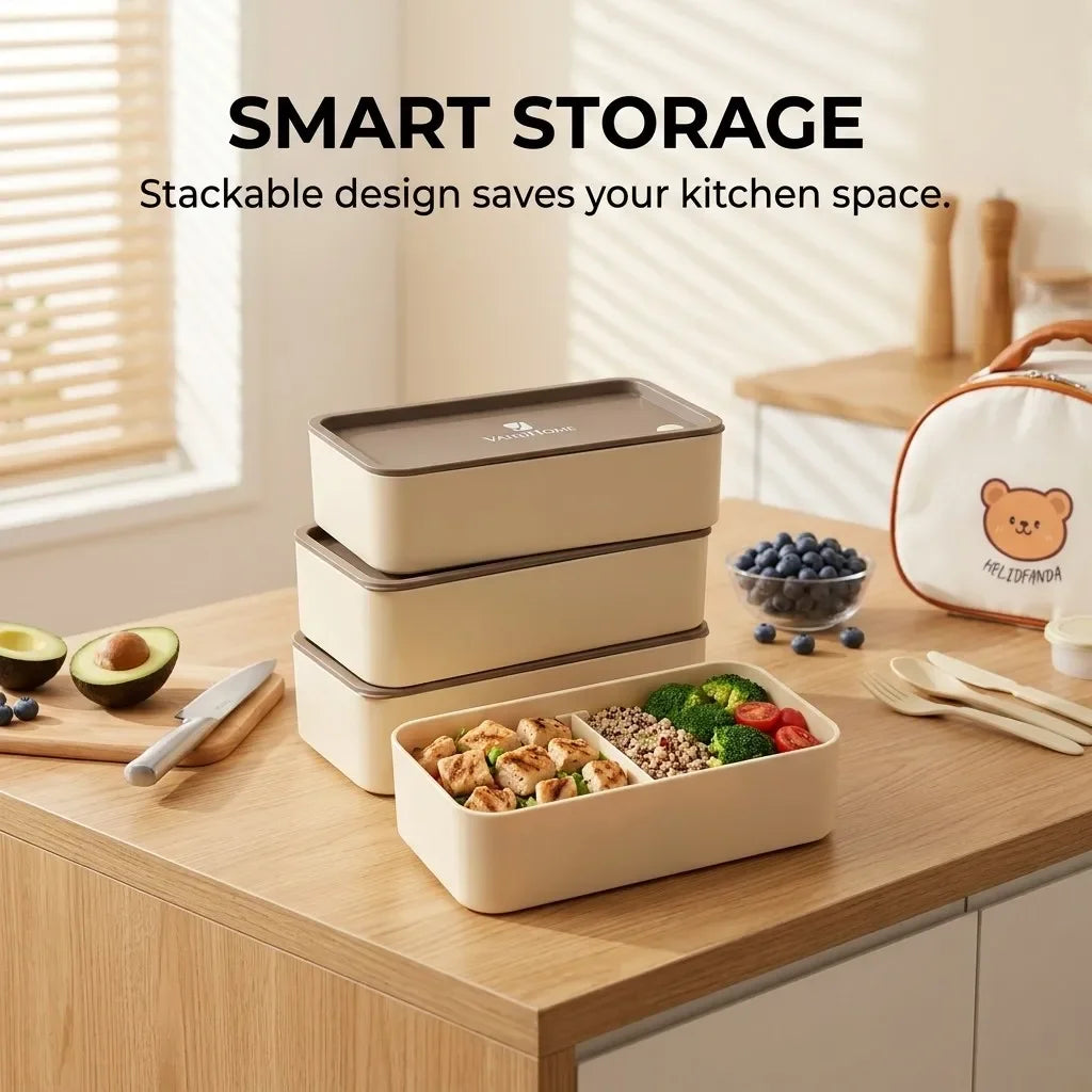 Stackable Plastic Lunch Box For Kids Students Portable Bento Box Microwave Safe Refrigerator Sealed Food Storage Container