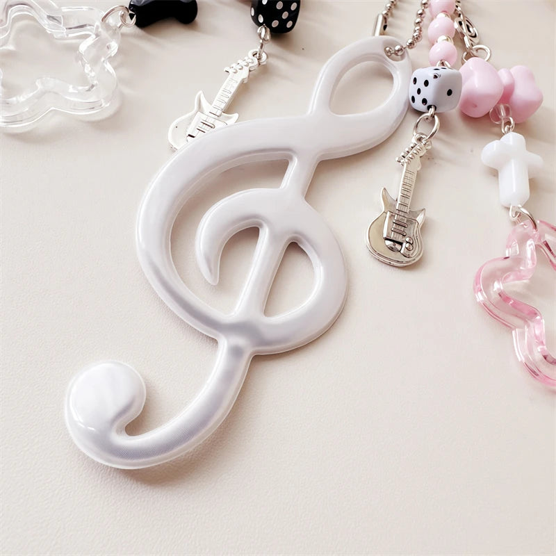 Y2K Music Themed Bag Charm Ribbon Bow Heart Keychain ItaBag Backpack Hanging Decor Ornament Accessory Gift For Teenage Girls