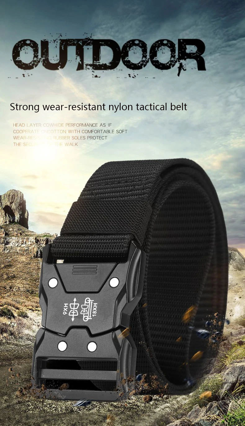 3Pcs Genuine Tactical Belt for Men - Black Quick Release Buckle Elastic Nylon Braided Material Durable Outdoor Sports Waist Belt