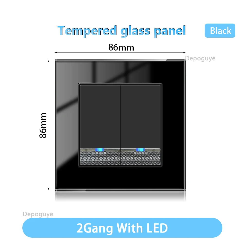 Tempered Glass Wall Switch With LED Indicator Light 1/2/3/4Gang 1/2Way EU UK Standard 16A 220V Light Switch Home Decoration