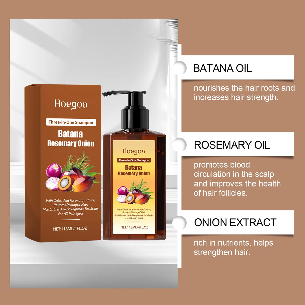 3 In 1 Batana Rosemary Onion Shampoo Deep Cleansing Remove Dandruff Soothe Scalp Anti Hair Loss Deep Nourish Hair Care Shampoo