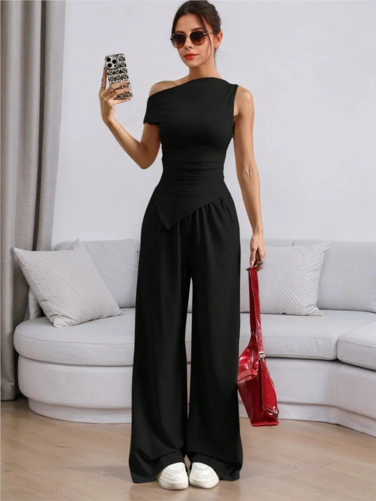 Sleeveless V-neck Vest Blazer Two-piece High-waisted Wide-leg Pants Suit 2026 Elegant Office Spring And Summer Suit Suit Female